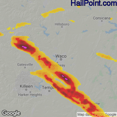 Hail Map for Waco, TX Region on April 8, 2021