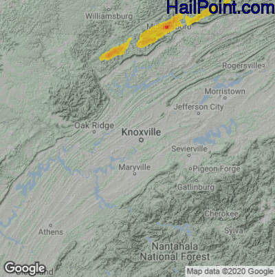 Hail Map for Knoxville, TN Region on April 8, 2021
