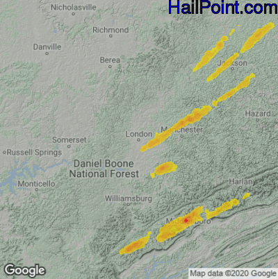 Hail Map for London, KY Region on April 8, 2021