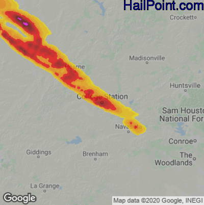 Hail Map for College Station, TX Region on April 8, 2021 