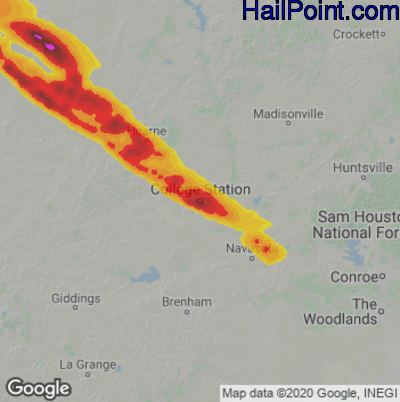 Hail Map for College Station, TX Region on April 8, 2021