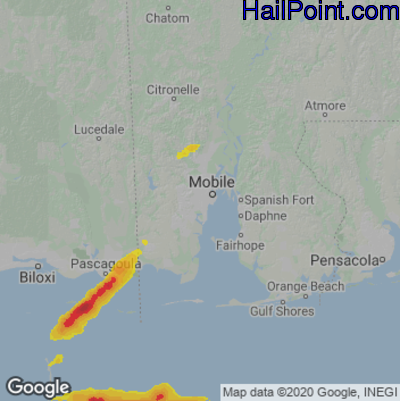 Hail Map for Mobile, AL Region on April 9, 2021