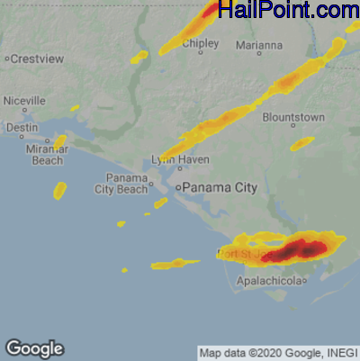 Hail Map for Panama City, FL Region on April 9, 2021