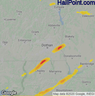 Hail Map for Dothan, AL Region on April 9, 2021