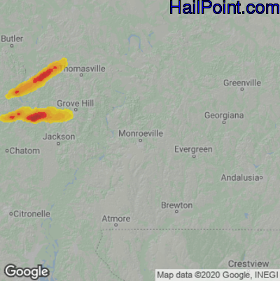 Hail Map for Monroeville, AL Region on April 9, 2021 