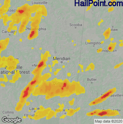 Hail Map for Meridan, MS Region on April 9, 2021