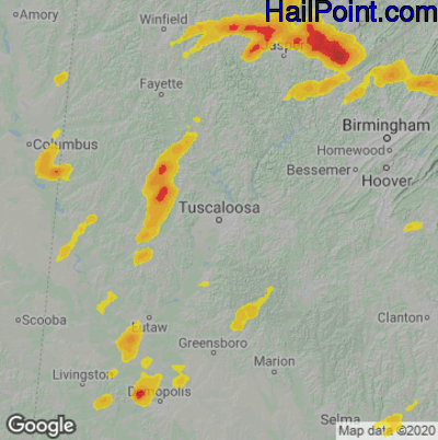 Hail Map for Tuscaloosa, AL Region on April 9, 2021