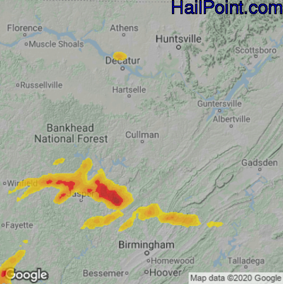 Hail Map for Cullman, AL Region on April 9, 2021