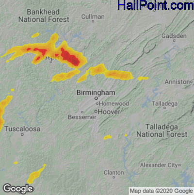 Hail Map for Birmingham, AL Region on April 9, 2021 