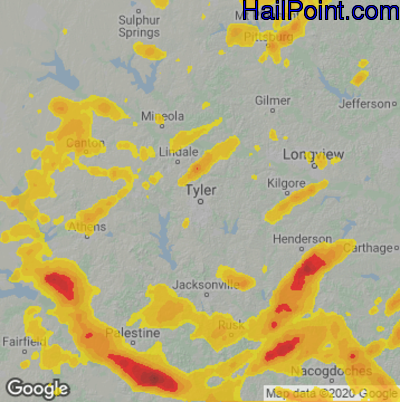 Hail Map for Tyler, TX Region on April 9, 2021 