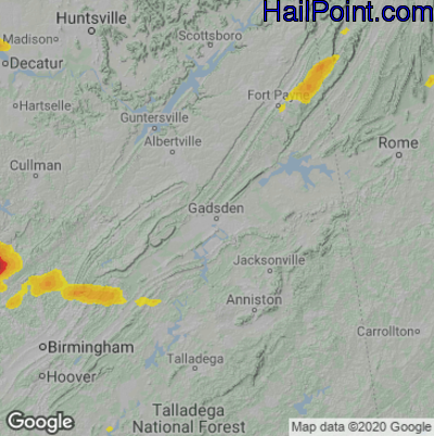 Hail Map for Gadsen, AL Region on April 9, 2021 