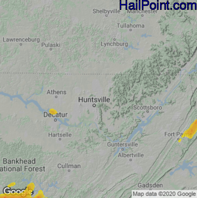 Hail Map for Huntsville, AL Region on April 9, 2021 