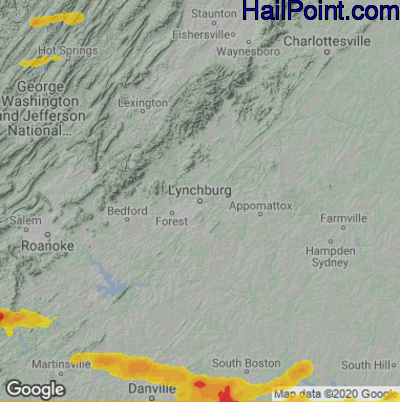 Hail Map for Lynchburg, VA Region on April 9, 2021