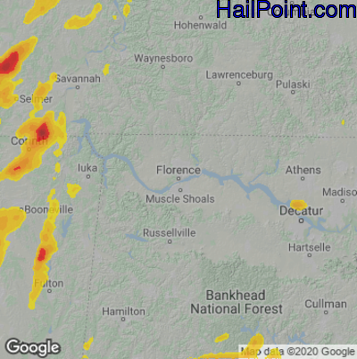 Hail Map for Florence, AL Region on April 9, 2021 