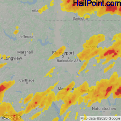 Hail Map for Shreveport, LA Region on April 9, 2021