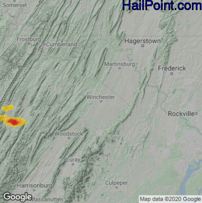 Hail Map for Winchester, VA Region on April 9, 2021 