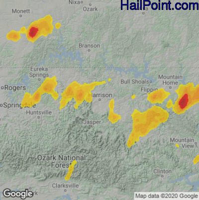 Hail Map for Harrison, AR Region on April 9, 2021