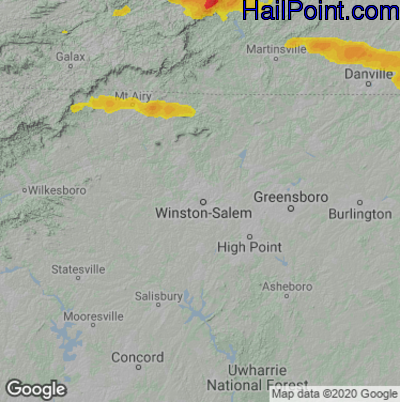 Hail Map for Winston-Salem, NC Region on April 9, 2021