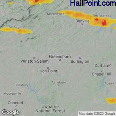 Hail Map for Greensboro, NC Region on April 9, 2021