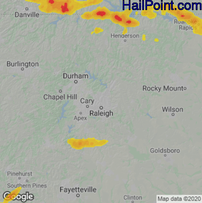 Hail Map for Raleigh, NC Region on April 9, 2021