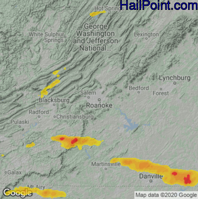 Hail Map for Roanoke, VA Region on April 9, 2021 
