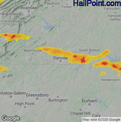 Hail Map for Danville, VA Region on April 9, 2021