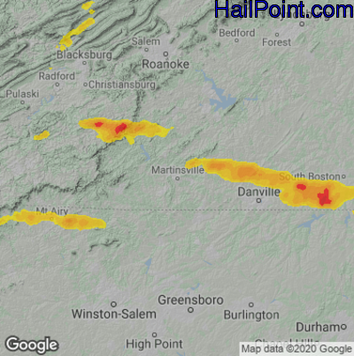 Hail Map for Martinsville, VA Region on April 9, 2021