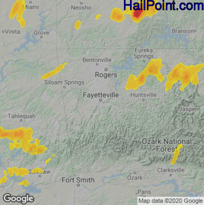 Hail Map for Fayetteville, AR Region on April 9, 2021