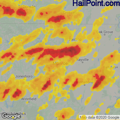 Hail Map for Monroe, LA Region on April 9, 2021