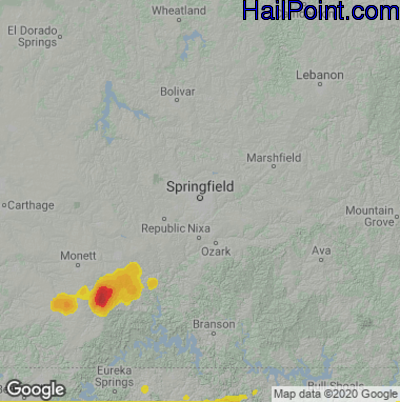 Hail Map for Springfield, MO Region on April 9, 2021