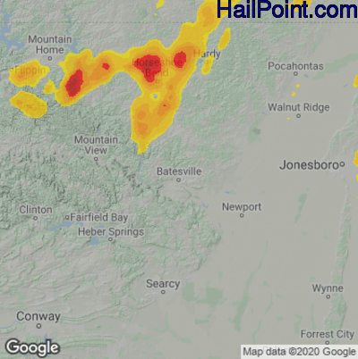 Hail Map for Batestville, AR Region on April 9, 2021
