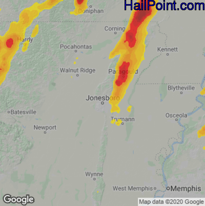 Hail Map for Jonesboro, AR Region on April 9, 2021