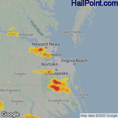 Hail Map for Norfolk, VA Region on April 9, 2021