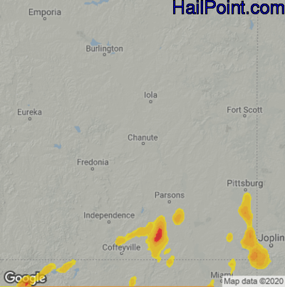 Hail Map for Chanute, KS Region on April 9, 2021