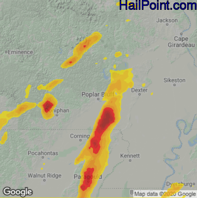 Hail Map for Poplar Bluff, MO Region on April 9, 2021