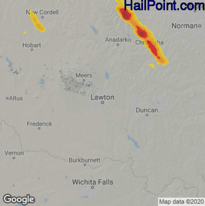 Hail Map for Lawton, OK Region on April 9, 2021