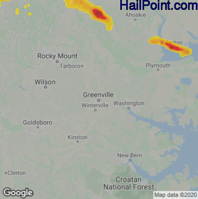 Hail Map for Greenville, NC Region on April 9, 2021