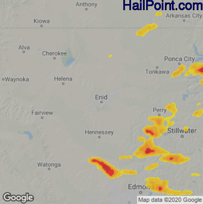 Hail Map for Enid, OK Region on April 9, 2021