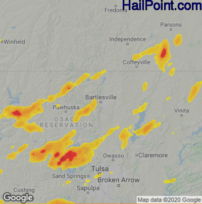 Hail Map for Bartlesville, OK Region on April 9, 2021 