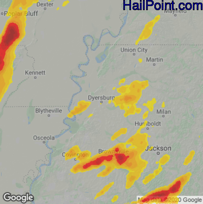 Hail Map for Dyersburg, TN Region on April 9, 2021