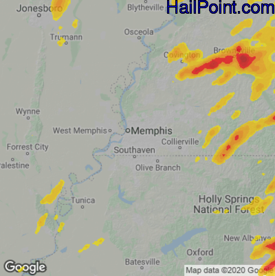 Hail Map for Memphis, TN Region on April 9, 2021 