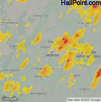Hail Map for Jackson, MS Region on April 9, 2021