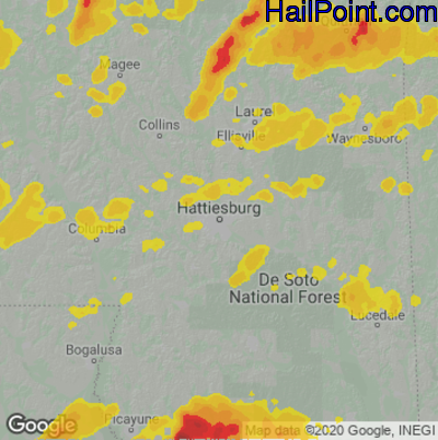 Hail Map for Hattiesburg, MS Region on April 9, 2021
