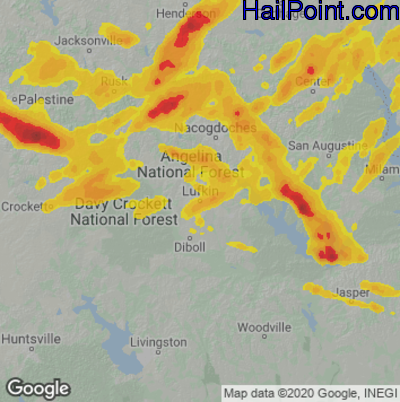Hail Map for Lufkin, TX Region on April 9, 2021