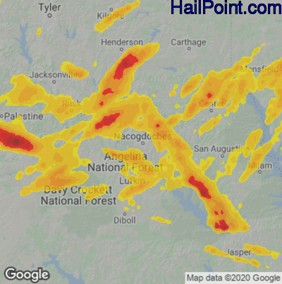 Hail Map for Nacogdoches, TX Region on April 9, 2021