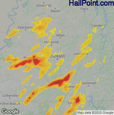 Hail Map for Jackson, TN Region on April 9, 2021 