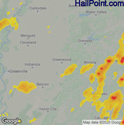 Hail Map for Greenwood, MS Region on April 9, 2021