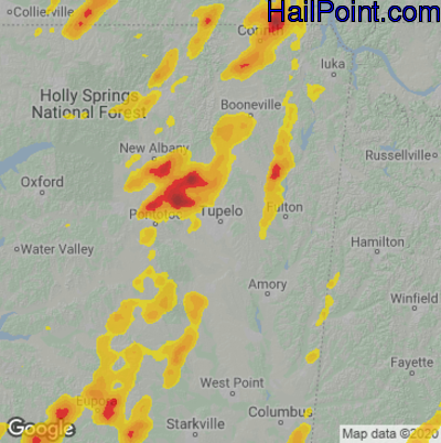 Hail Map for Tupelo, MS Region on April 9, 2021