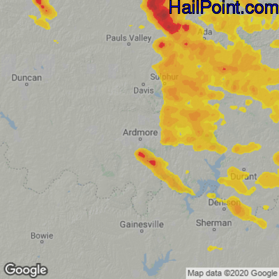 Hail Map for Ardmore, OK Region on April 9, 2021