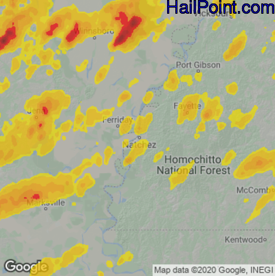 Hail Map for Natchez, MS Region on April 9, 2021